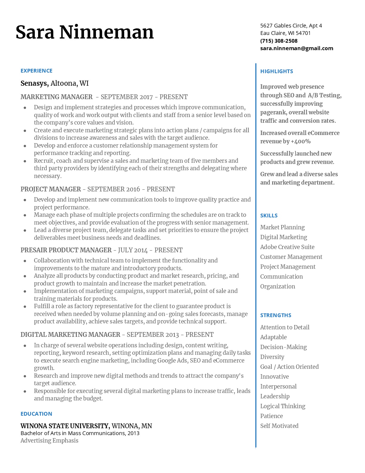 Sara Ninneman Resume 2018